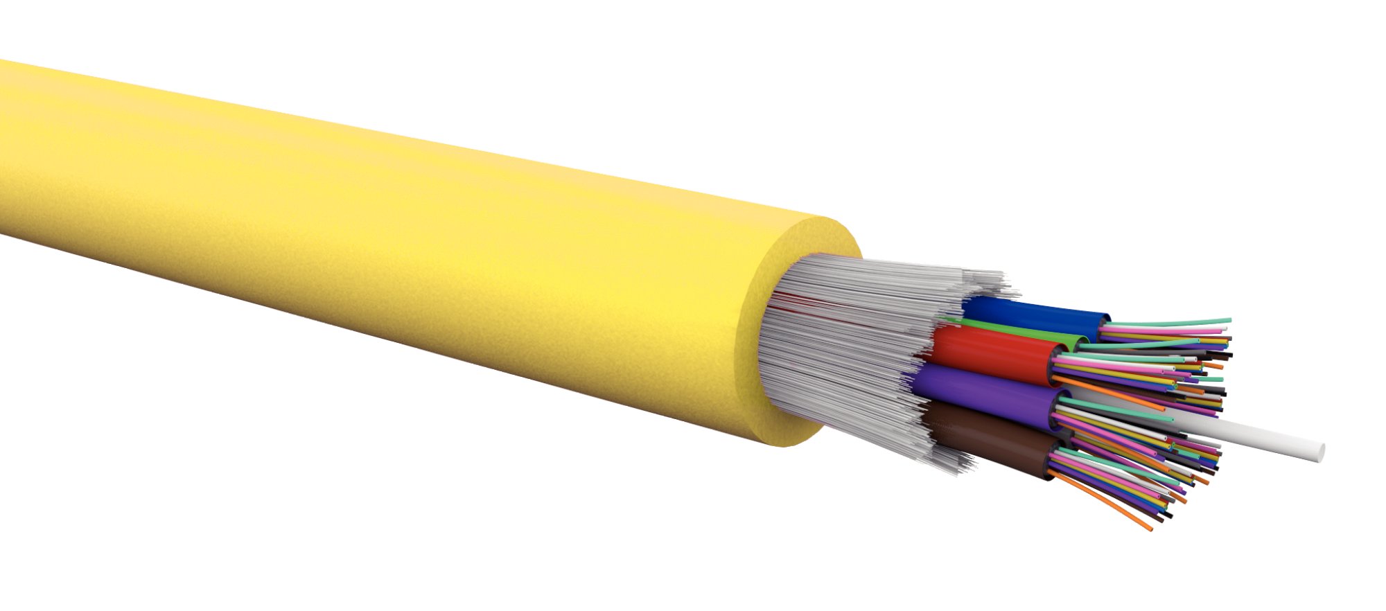 96 fibres (12F/T) OS2 indoor/outdoor + glass yarns, LSOH Dca, yellow colour