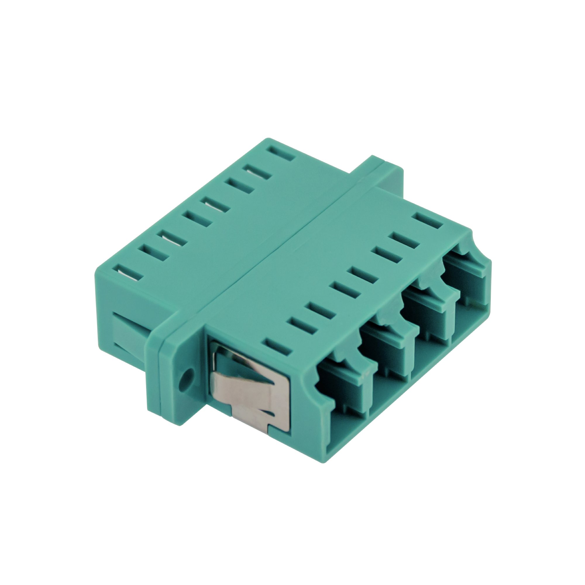 LC quad multimode adaptor, plastic body, aqua colour, ceramic sleeve