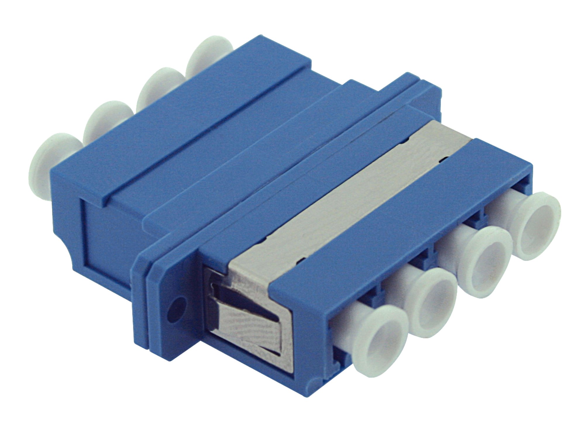 LC quad singlemode adaptor, plastic body, blue colour, ceramic sleeve