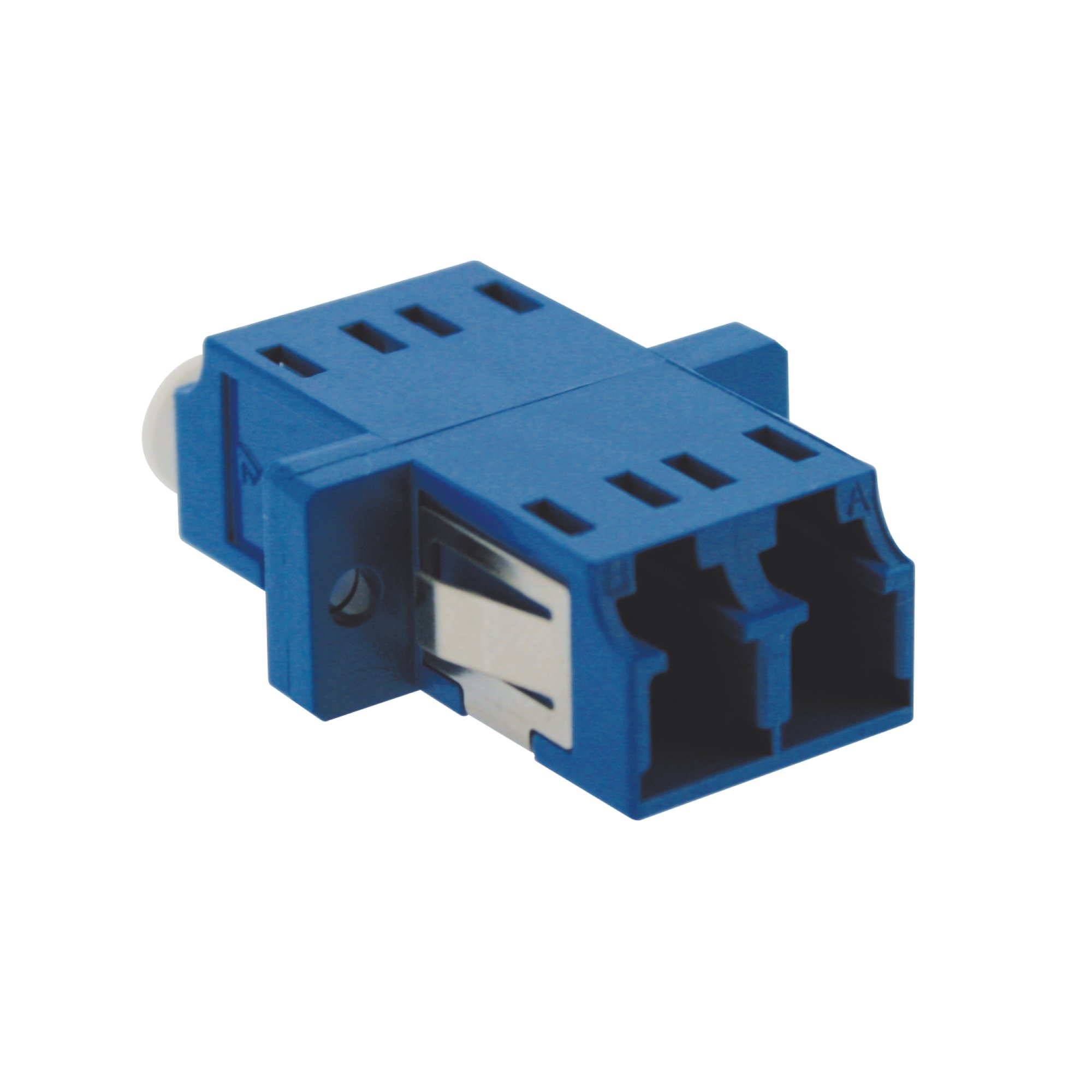 LC duplex singlemode adaptor, plastic body, blue colour, ceramic sleeve